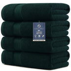 COZYART Luxury Bath Towels 4 PCS, 27x54 650 GSM Turkish Cotton, Deep Forest Green
