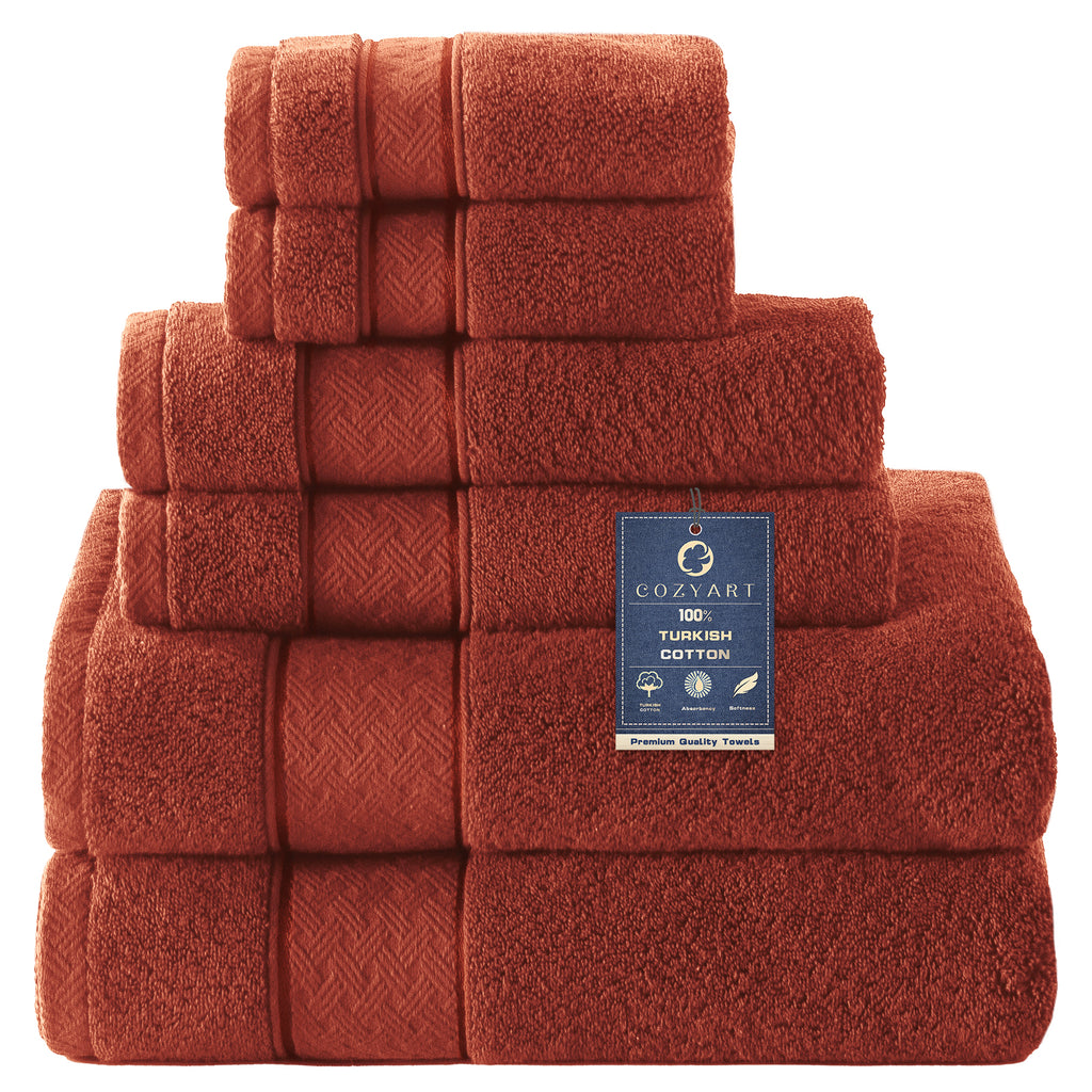 COZYART  Bath Towel Set 6 Piece, Luxury 100% Turkish Cotton 650GSM Hotel Quality, Soft, Absorbent,Towel Sets for Bathroom | 2 Bath Towels 2 Hand Towels 2 Washcloths