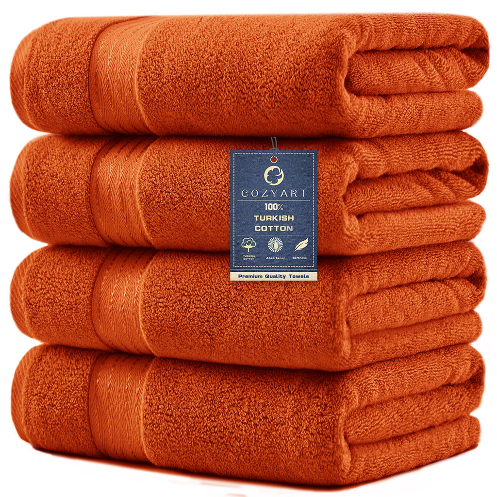 COZYART 4 Piece Luxury Bath Towels, 100% Turkish Cotton 650 GSM, 27x54, Soft Absorbent Quick Dry for Bathroom Hotel Spa
