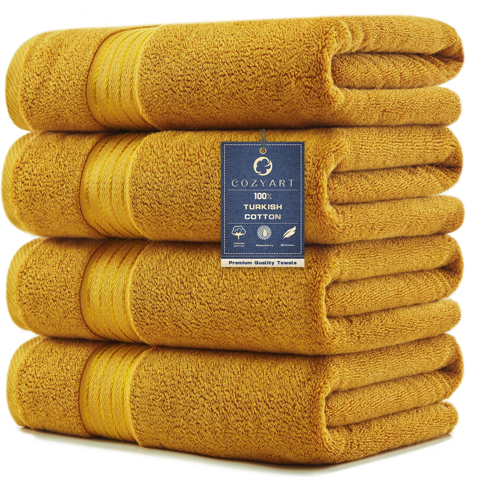 COZYART 4 Piece Luxury Bath Towels, 100% Turkish Cotton 650 GSM, 27x54, Soft Absorbent Quick Dry for Bathroom Hotel Spa