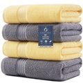 4 Piece Luxury Bath Towels  Grey+Yellow