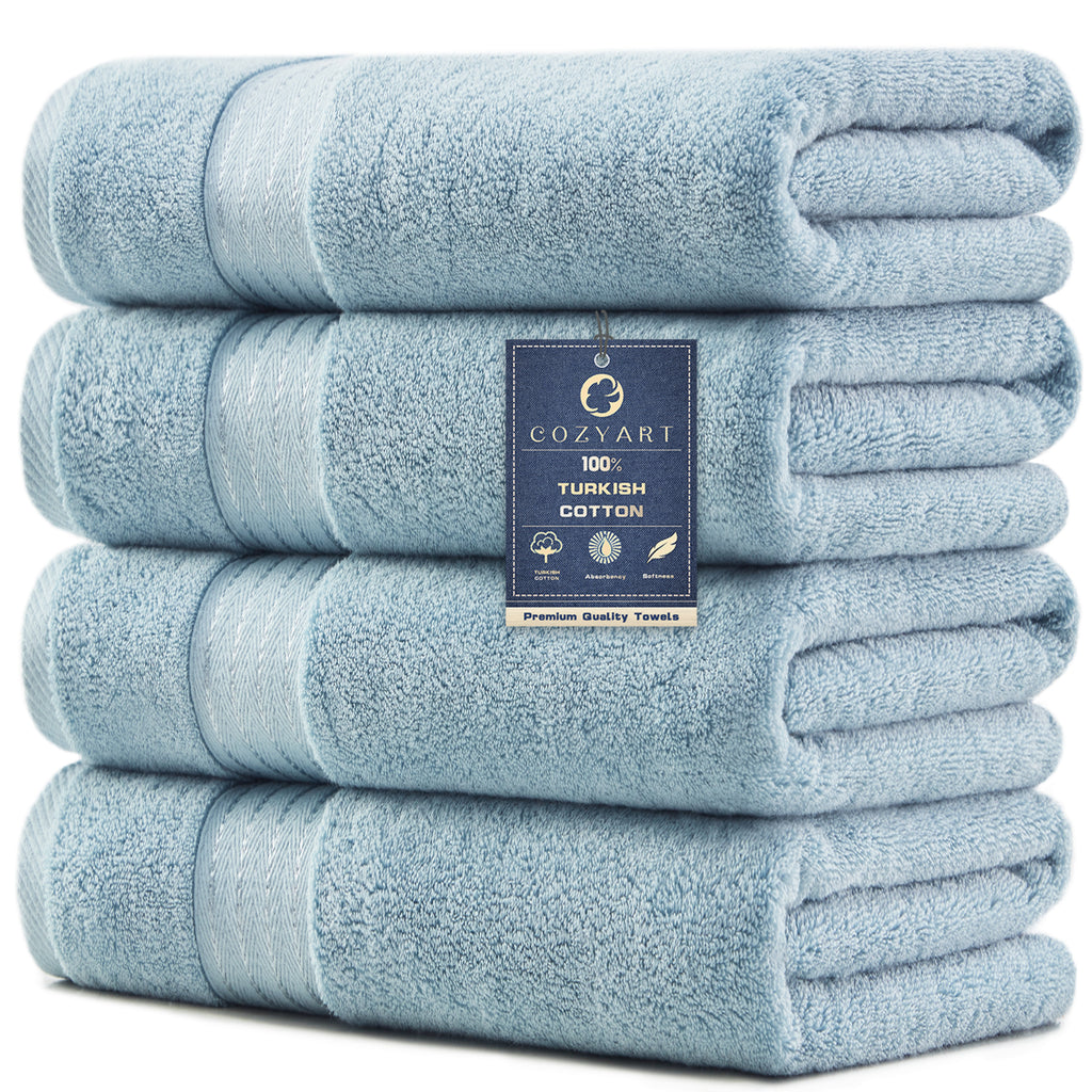 COZYART 4 Piece Luxury Bath Towels, 100% Turkish Cotton 650 GSM, 27x54, Soft Absorbent Quick Dry for Bathroom Hotel Spa