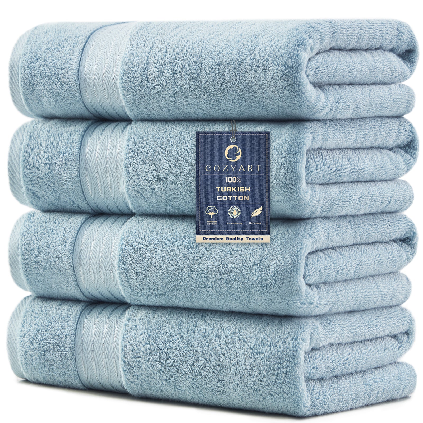 COZYART 4 Piece Luxury Bath Towels, 100% Turkish Cotton 650 GSM, 27x54, Soft Absorbent Quick Dry for Bathroom Hotel Spa