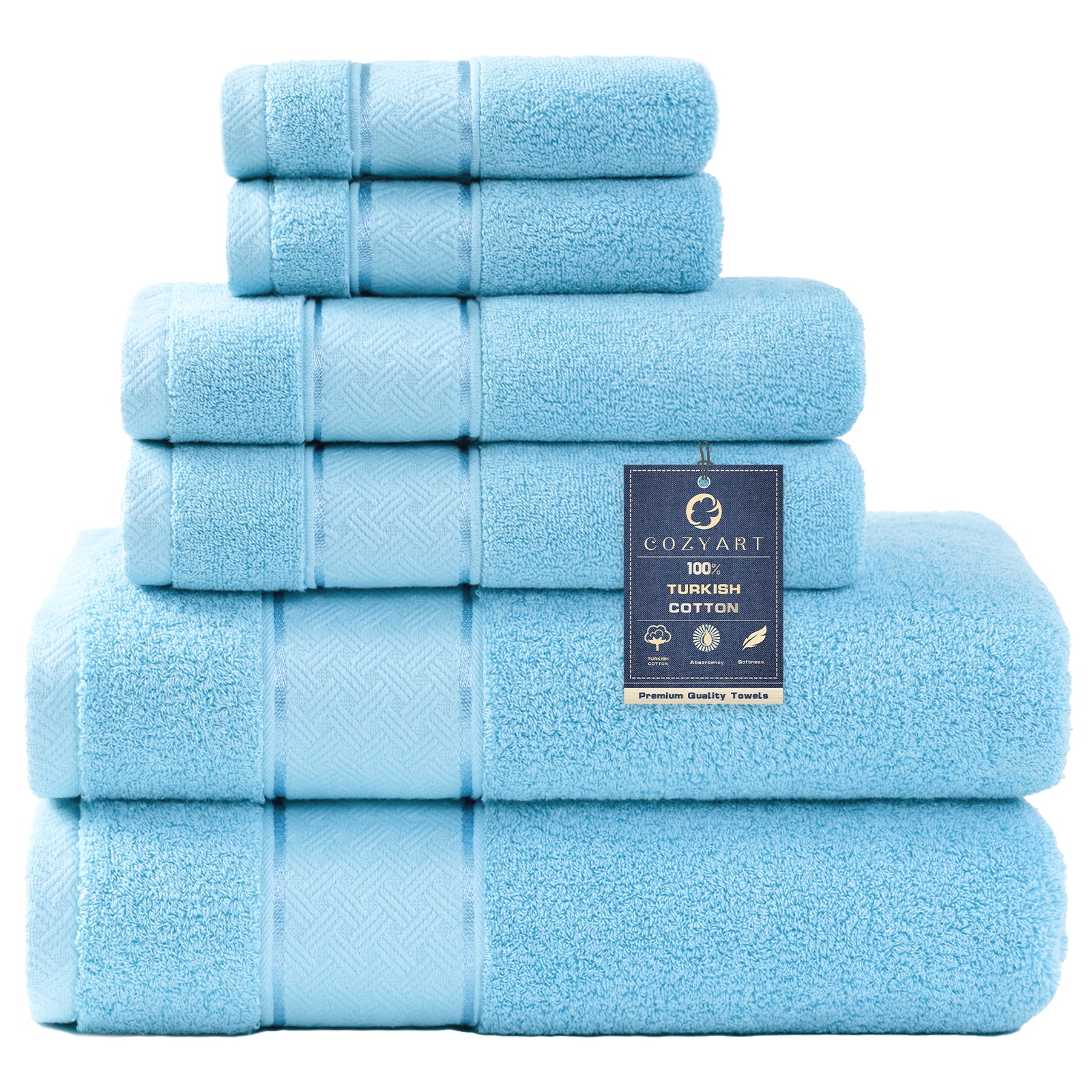 COZYART  Bath Towel Set 6 Piece, Luxury 100% Turkish Cotton 650GSM Hotel Quality, Soft, Absorbent,Towel Sets for Bathroom | 2 Bath Towels 2 Hand Towels 2 Washcloths