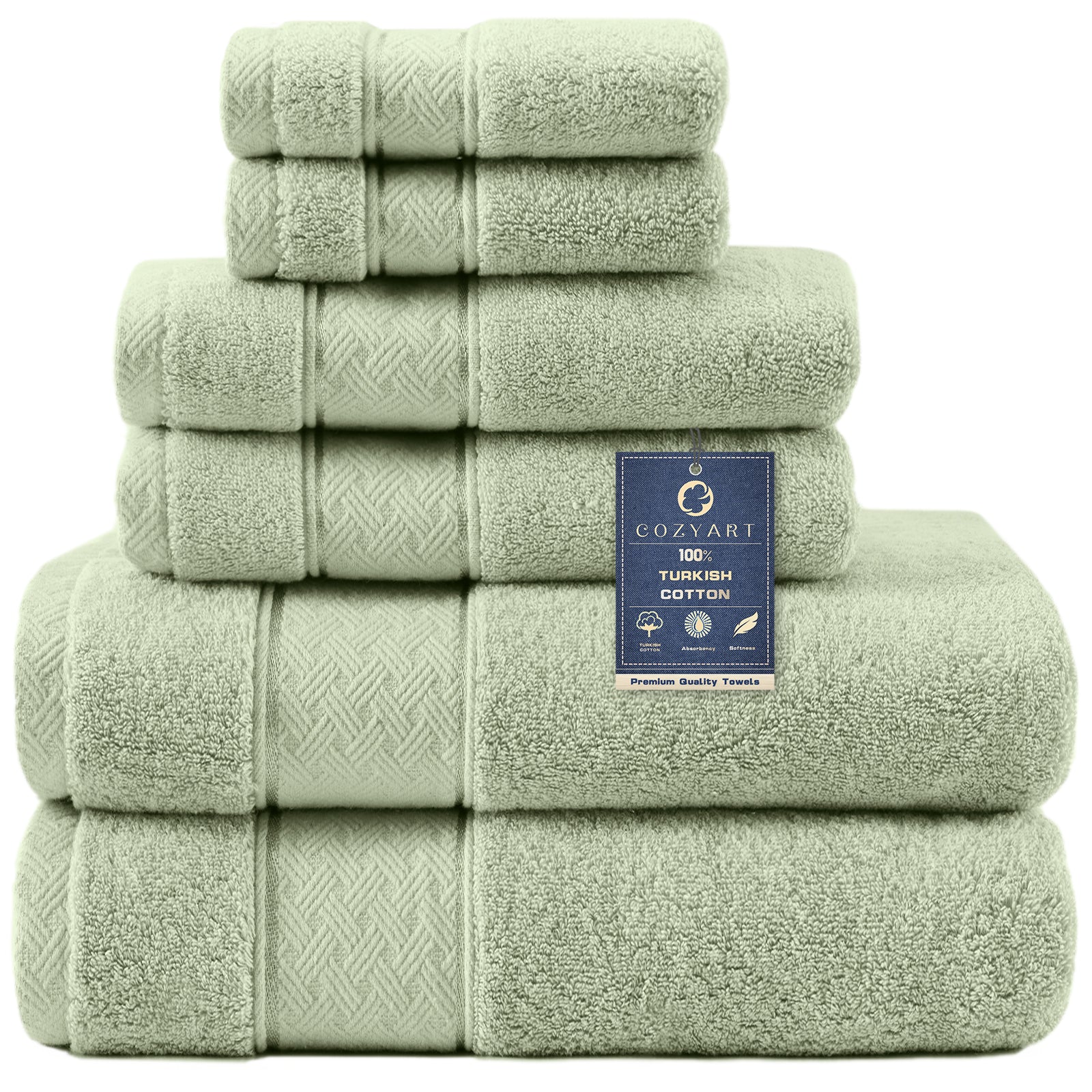 Sage Green Bath Towels Set 6 Piece