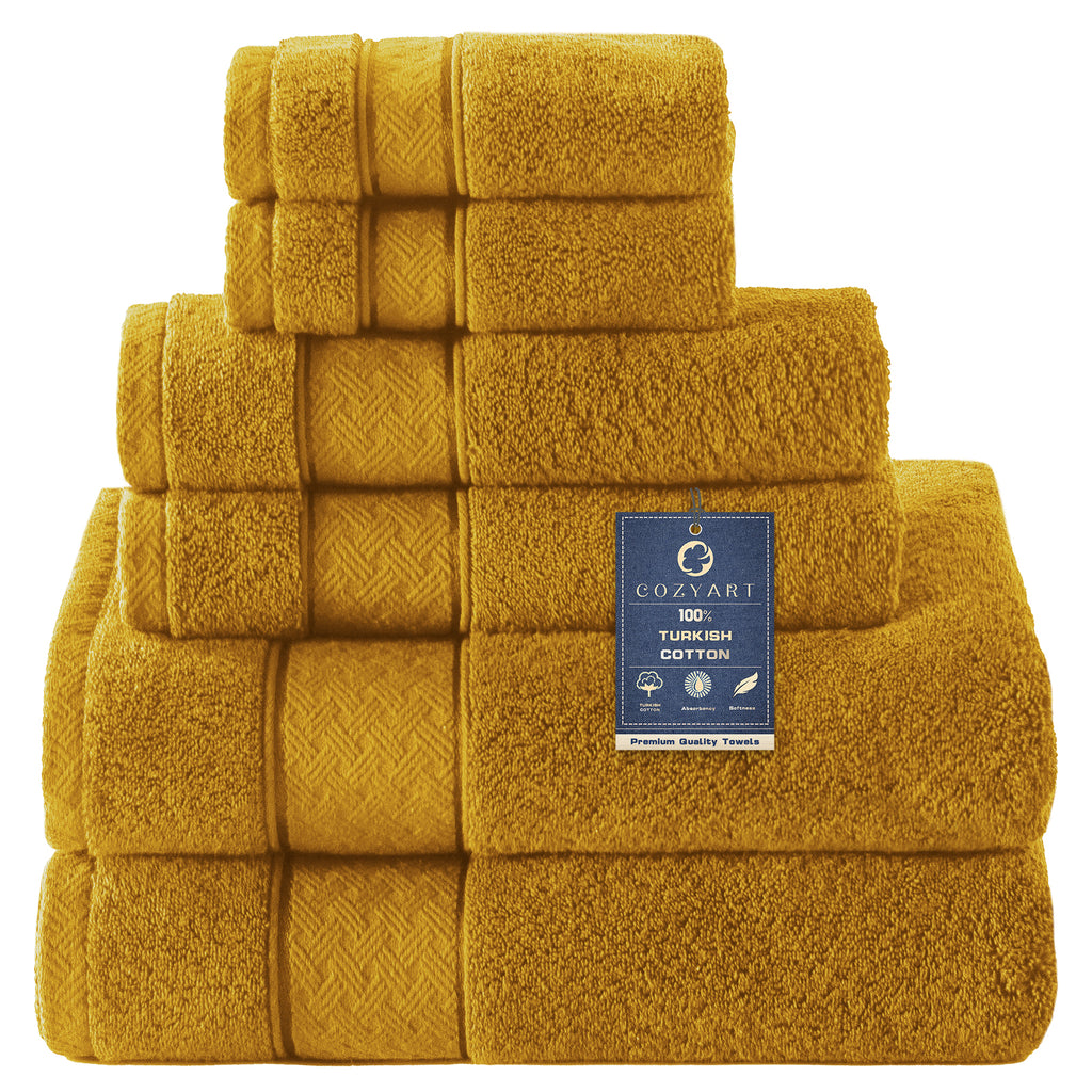 COZYART  Bath Towel Set 6 Piece, Luxury 100% Turkish Cotton 650GSM Hotel Quality, Soft, Absorbent,Towel Sets for Bathroom | 2 Bath Towels 2 Hand Towels 2 Washcloths