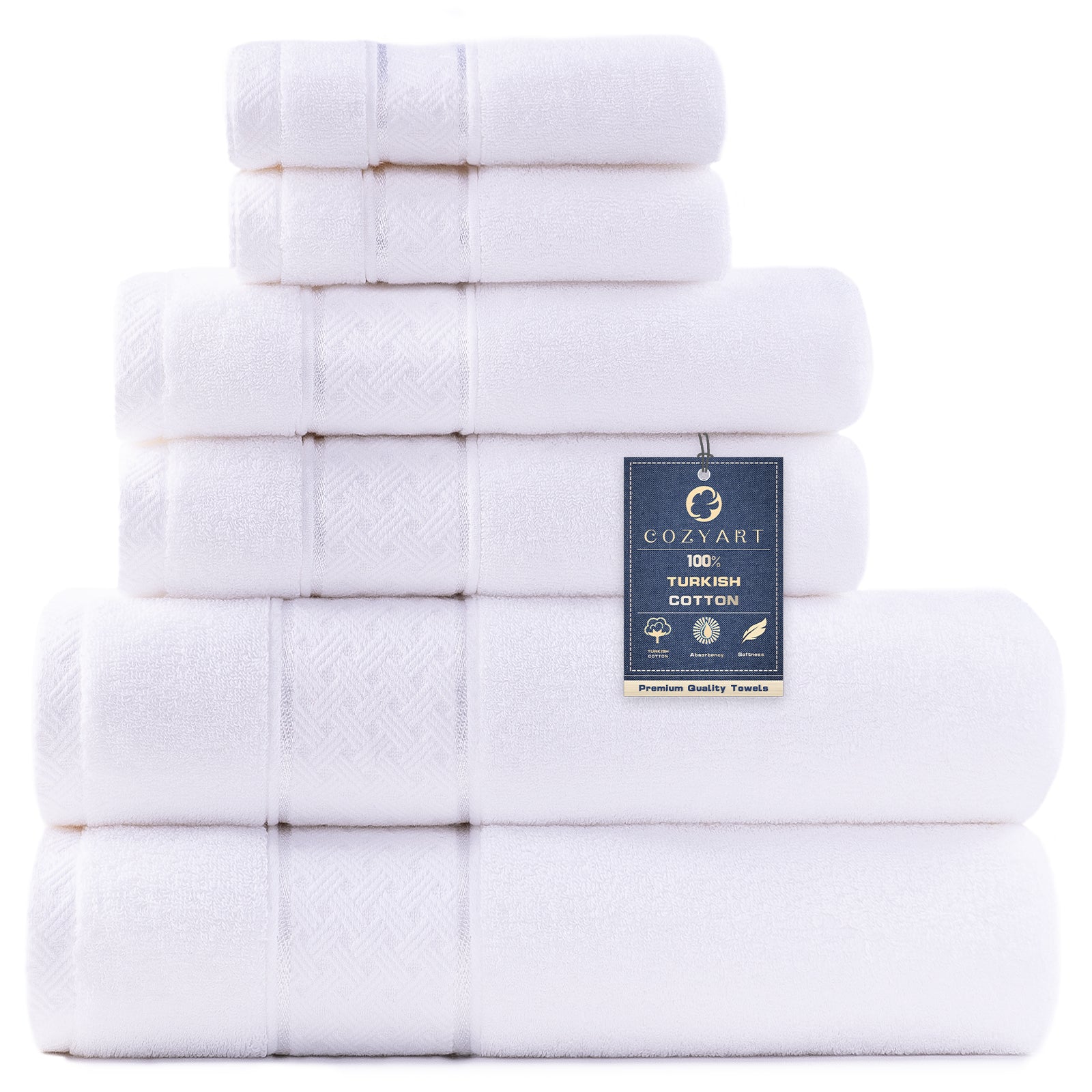 COZYART  Bath Towel Set 6 Piece, Luxury 100% Turkish Cotton 650GSM Hotel Quality, Soft, Absorbent,Towel Sets for Bathroom | 2 Bath Towels 2 Hand Towels 2 Washcloths
