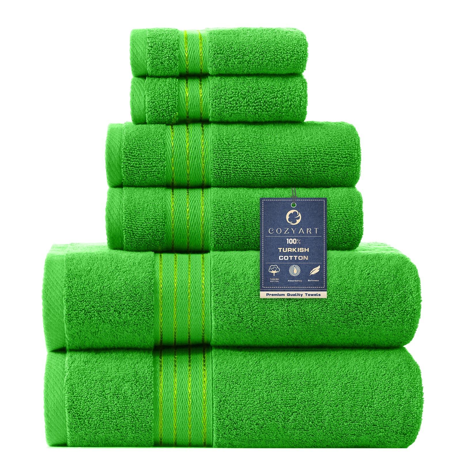 COZYART  Bath Towel Set for Bathroom Turkish Cotton Thick Soft Absorbent Durable 650 GSM Towel Sets of 6, 2 Large Bath Towels, 2 Hand Towels, 2 Washclothes