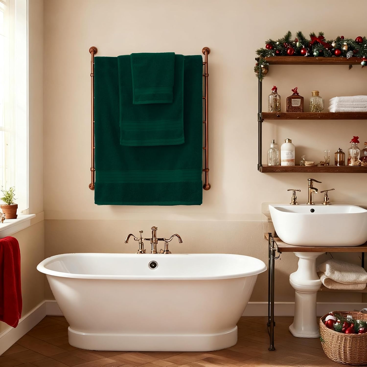 Dark Green Bath Towel Set 6Pcs