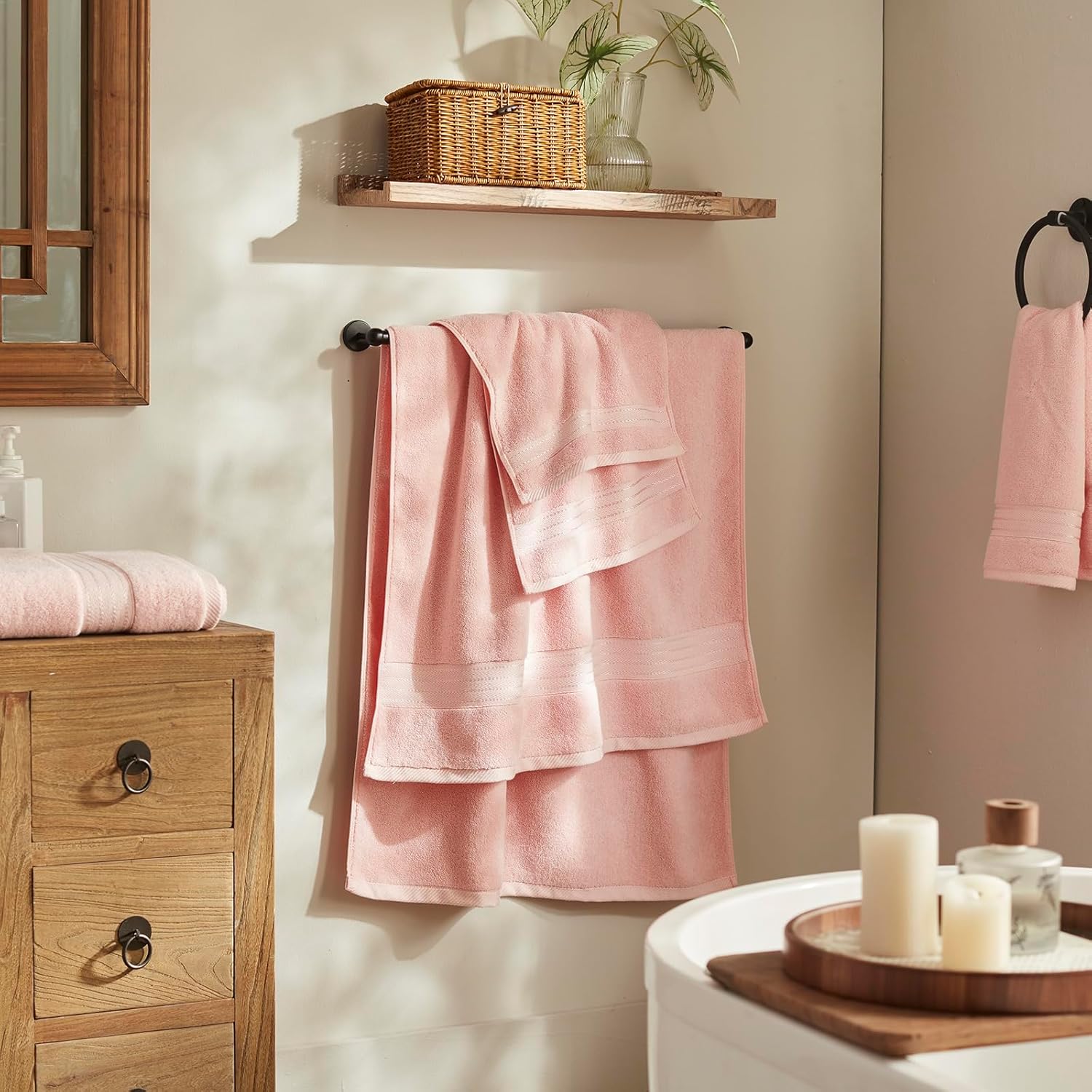 Pink Bathroom Towel Set 6Pcs