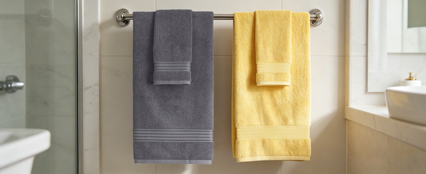 4 Piece Luxury Bath Towels  Grey+Yellow
