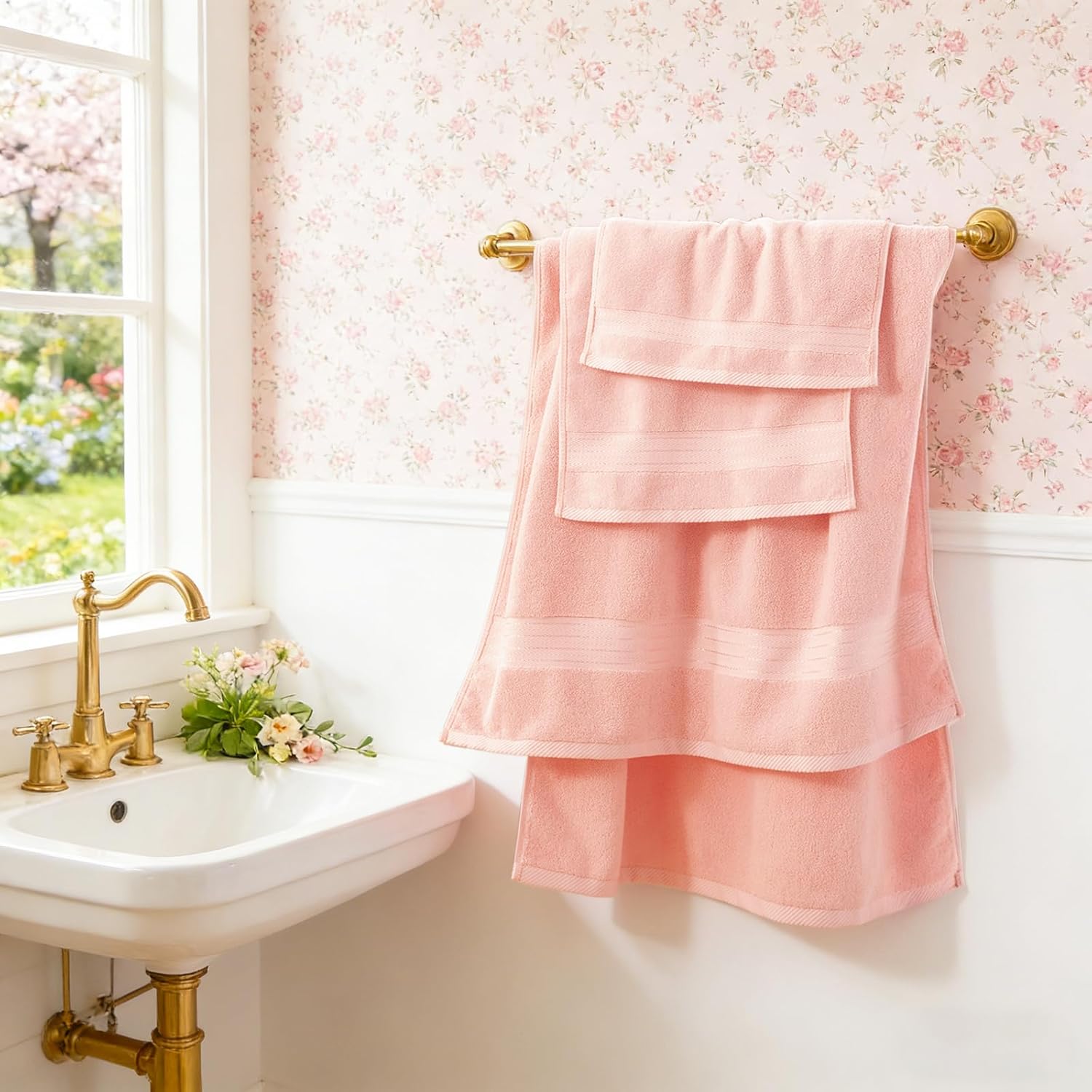 Pink Bathroom Towel Set 6Pcs
