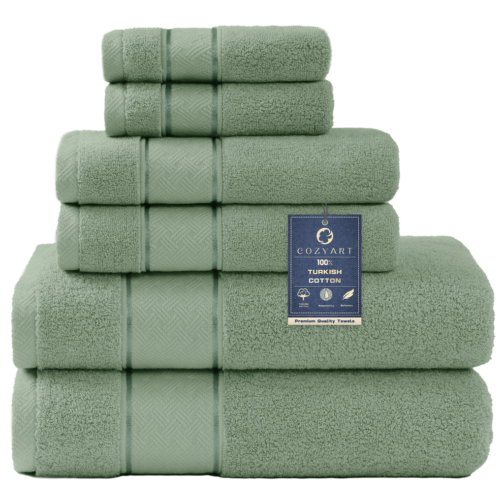 COZYART  Bath Towel Set 6 Piece, Luxury 100% Turkish Cotton 650GSM Hotel Quality, Soft, Absorbent,Towel Sets for Bathroom | 2 Bath Towels 2 Hand Towels 2 Washcloths