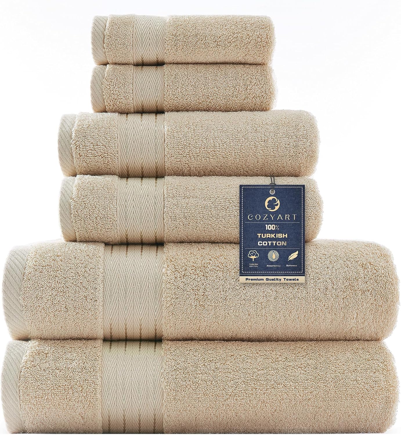 Beige Bathroom Towel Set 6Pcs