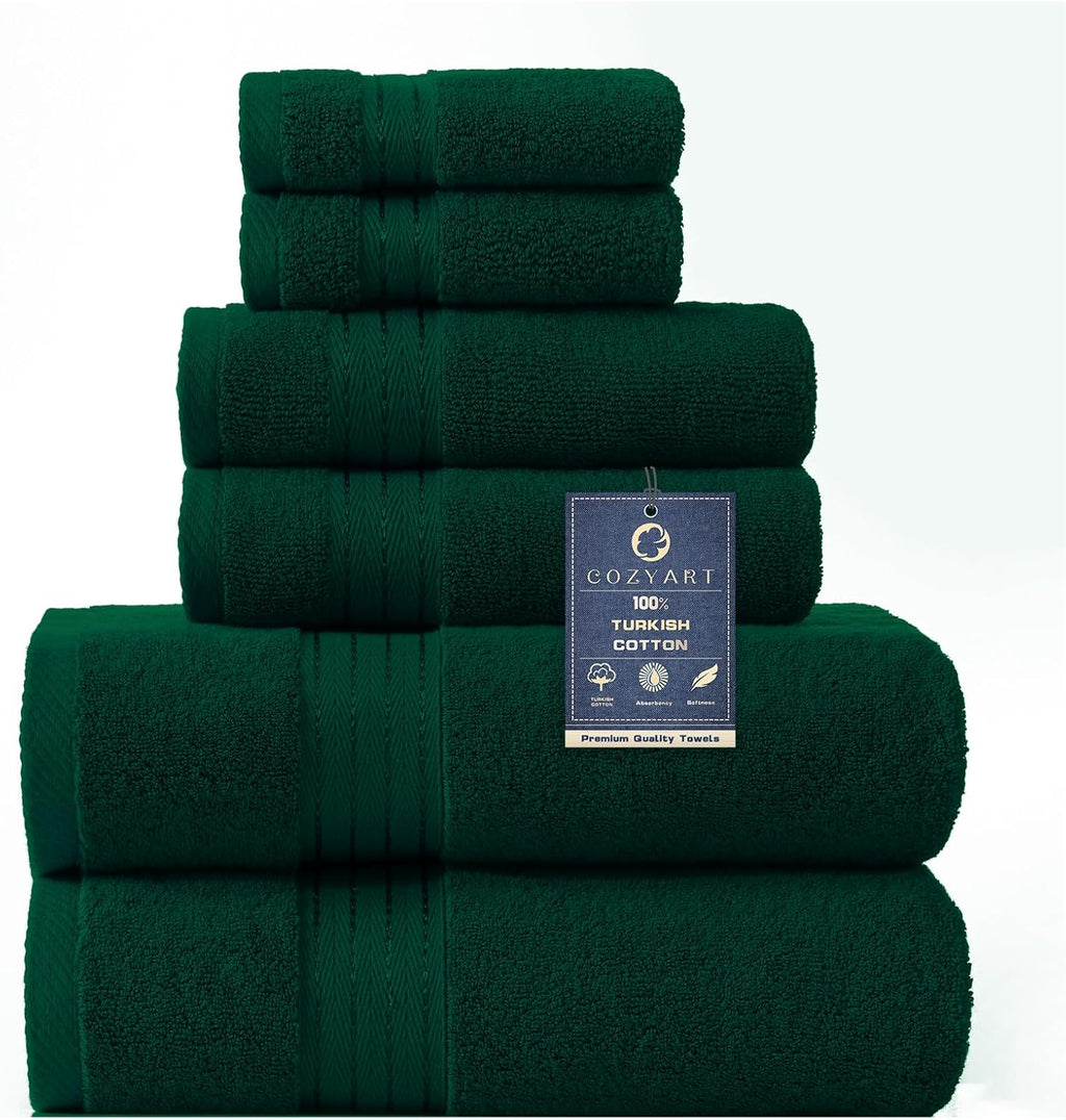 Dark Green Bath Towel Set 6Pcs
