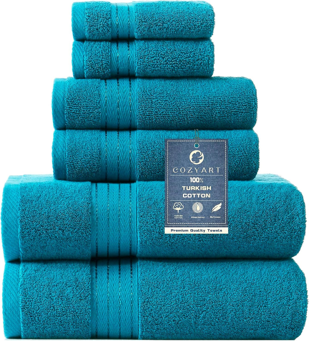 COZYART  Bath Towel Set for Bathroom Turkish Cotton Thick Soft Absorbent Durable 650 GSM Towel Sets of 6, 2 Large Bath Towels, 2 Hand Towels, 2 Washclothes