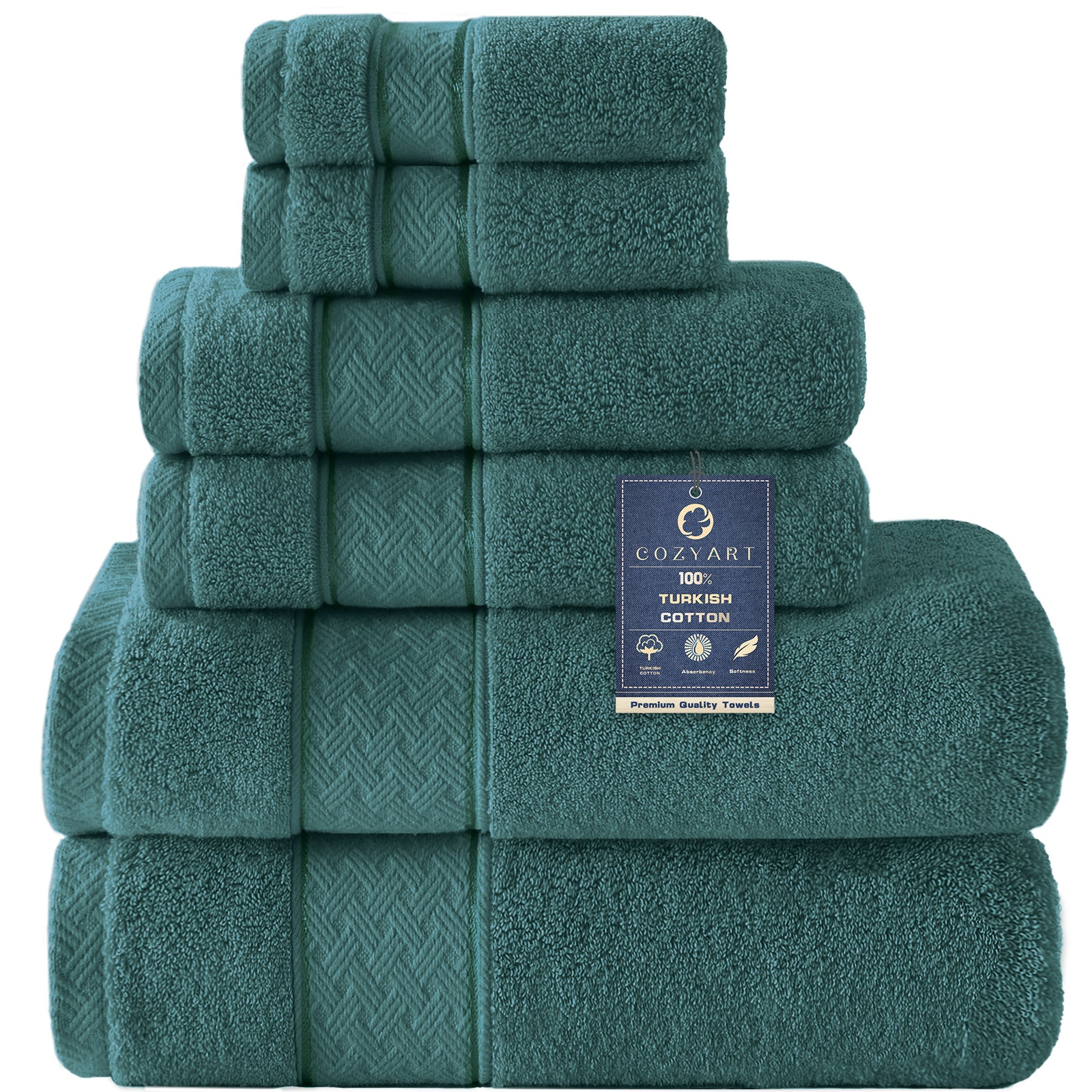 COZYART  Bath Towel Set 6 Piece, Luxury 100% Turkish Cotton 650GSM Hotel Quality, Soft, Absorbent,Towel Sets for Bathroom | 2 Bath Towels 2 Hand Towels 2 Washcloths