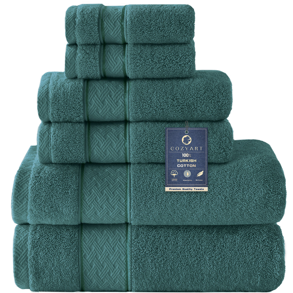 COZYART  Bath Towel Set 6 Piece, Luxury 100% Turkish Cotton 650GSM Hotel Quality, Soft, Absorbent,Towel Sets for Bathroom | 2 Bath Towels 2 Hand Towels 2 Washcloths