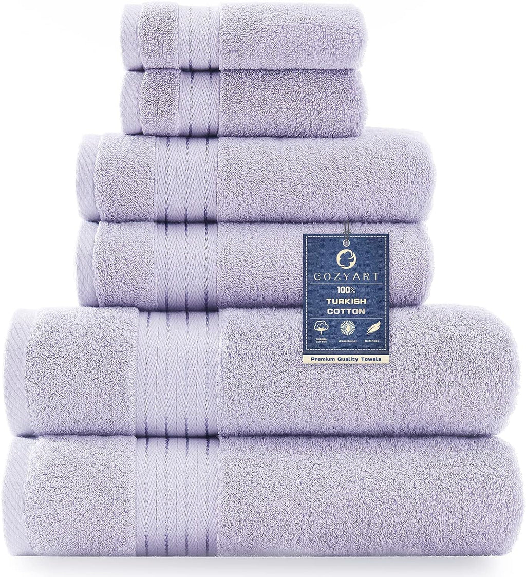 COZYART  Bath Towel Set for Bathroom Turkish Cotton Thick Soft Absorbent Durable 650 GSM Towel Sets of 6, 2 Large Bath Towels, 2 Hand Towels, 2 Washclothes
