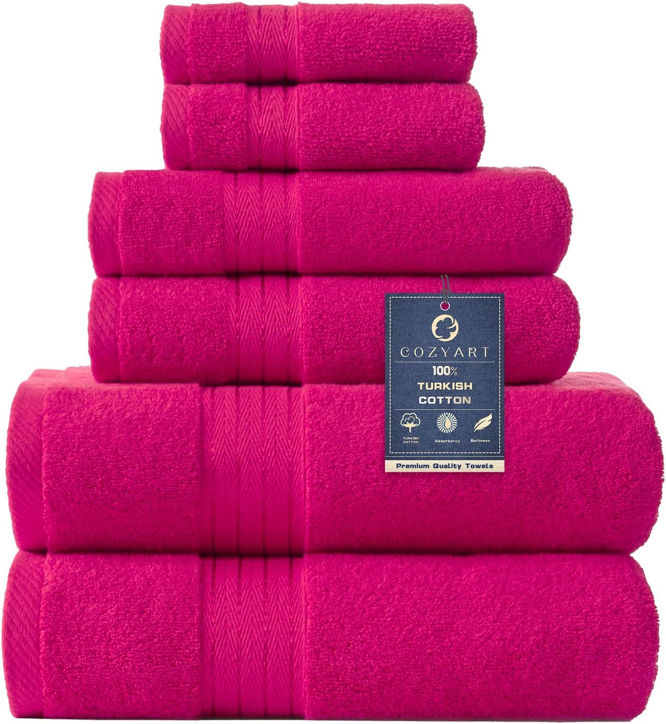 COZYART  Bath Towel Set for Bathroom Turkish Cotton Thick Soft Absorbent Durable 650 GSM Towel Sets of 6, 2 Large Bath Towels, 2 Hand Towels, 2 Washclothes