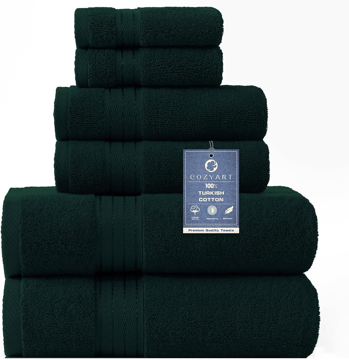COZYART  Bath Towel Set for Bathroom Turkish Cotton Thick Soft Absorbent Durable 650 GSM Towel Sets of 6, 2 Large Bath Towels, 2 Hand Towels, 2 Washclothes