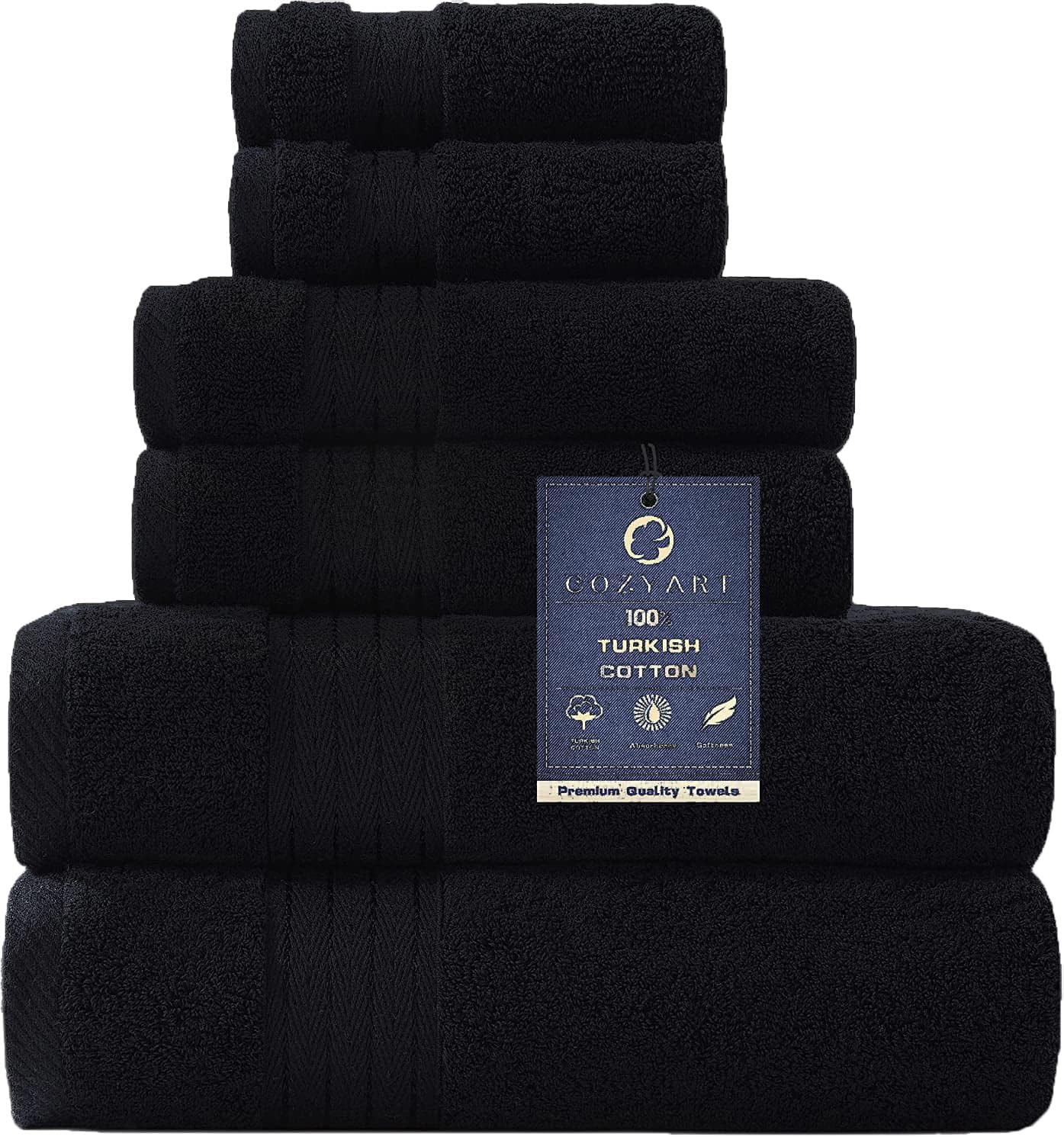 Black Bathroom Towel Sets 6Pcs