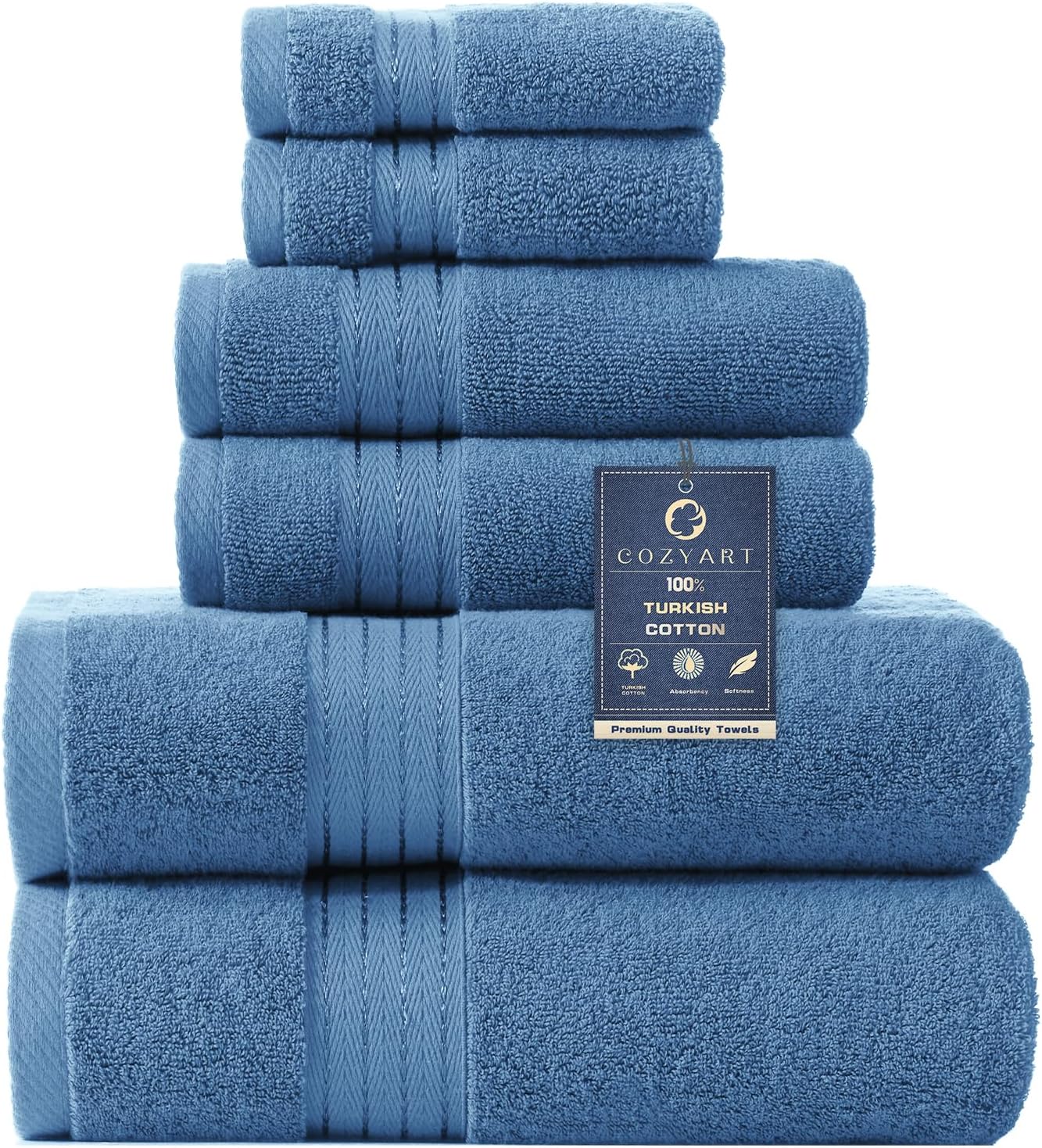 COZYART  Bath Towel Set for Bathroom Turkish Cotton Thick Soft Absorbent Durable 650 GSM Towel Sets of 6, 2 Large Bath Towels, 2 Hand Towels, 2 Washclothes