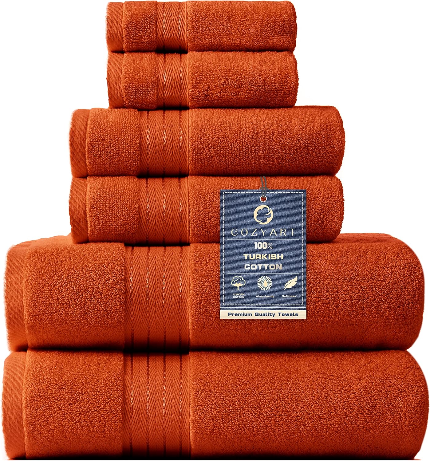 COZYART  Bath Towel Set for Bathroom Turkish Cotton Thick Soft Absorbent Durable 650 GSM Towel Sets of 6, 2 Large Bath Towels, 2 Hand Towels, 2 Washclothes