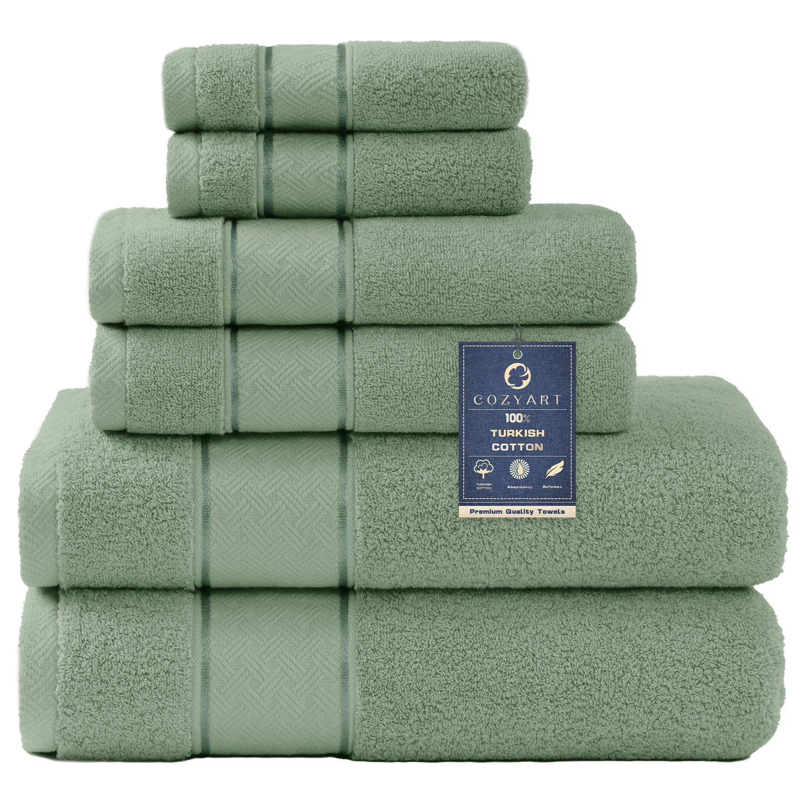 COZYART  Bath Towel Set 6 Piece, Luxury 100% Turkish Cotton 650GSM Hotel Quality, Soft, Absorbent,Towel Sets for Bathroom | 2 Bath Towels 2 Hand Towels 2 Washcloths