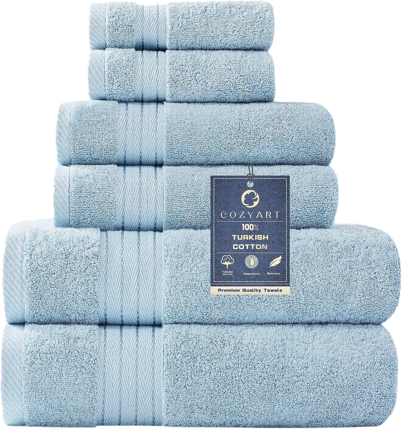 COZYART  Bath Towel Set for Bathroom Turkish Cotton Thick Soft Absorbent Durable 650 GSM Towel Sets of 6, 2 Large Bath Towels, 2 Hand Towels, 2 Washclothes