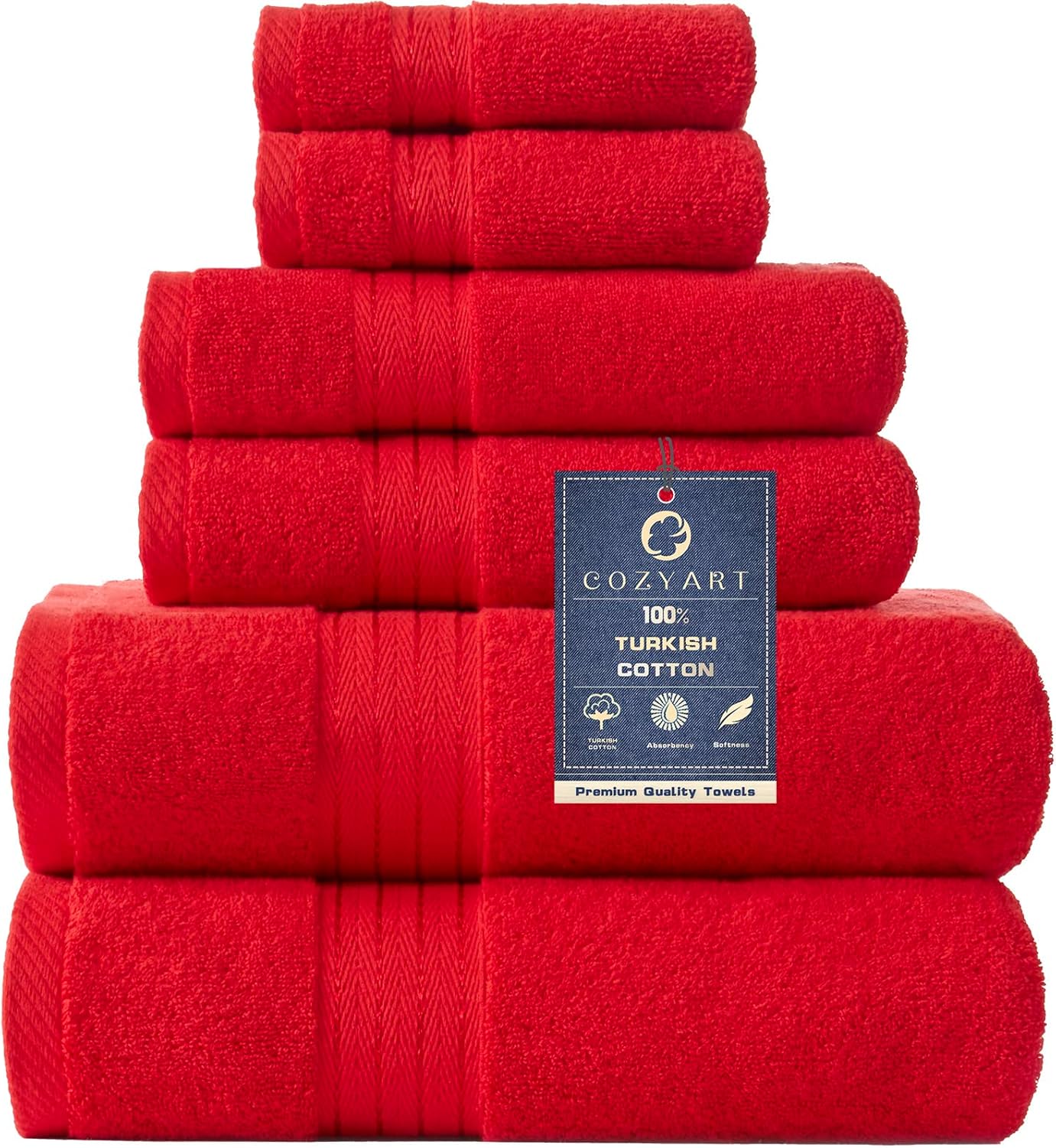 COZYART  Bath Towel Set for Bathroom Turkish Cotton Thick Soft Absorbent Durable 650 GSM Towel Sets of 6, 2 Large Bath Towels, 2 Hand Towels, 2 Washclothes