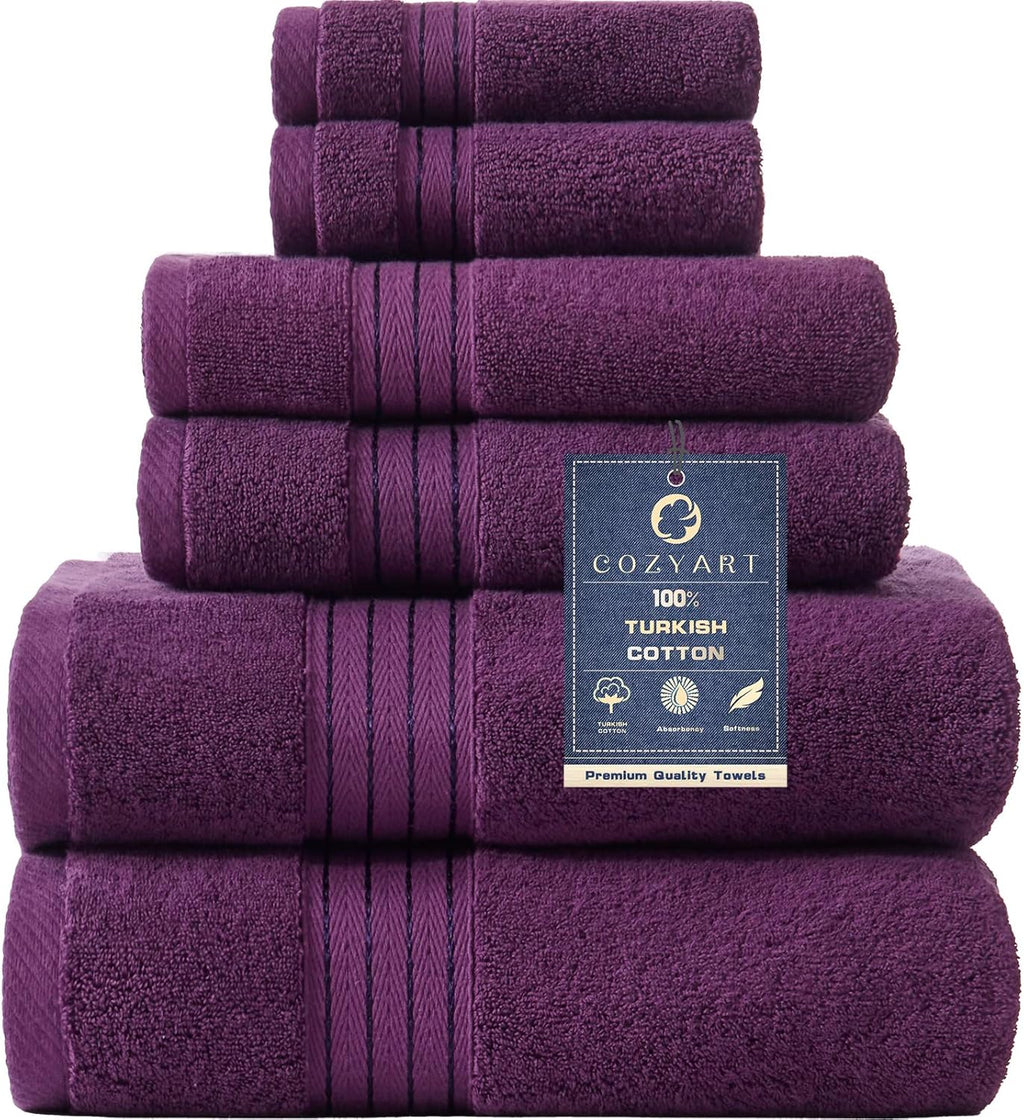 COZYART  Bath Towel Set for Bathroom Turkish Cotton Thick Soft Absorbent Durable 650 GSM Towel Sets of 6, 2 Large Bath Towels, 2 Hand Towels, 2 Washclothes