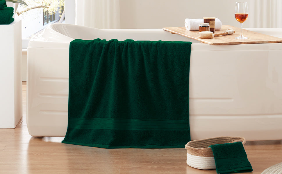 Dark Green Bath Towel Set 6Pcs