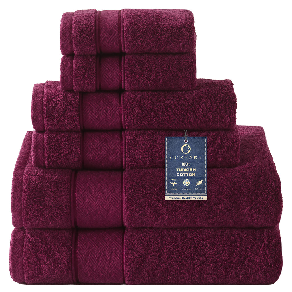 COZYART  Bath Towel Set 6 Piece, Luxury 100% Turkish Cotton 650GSM Hotel Quality, Soft, Absorbent,Towel Sets for Bathroom | 2 Bath Towels 2 Hand Towels 2 Washcloths
