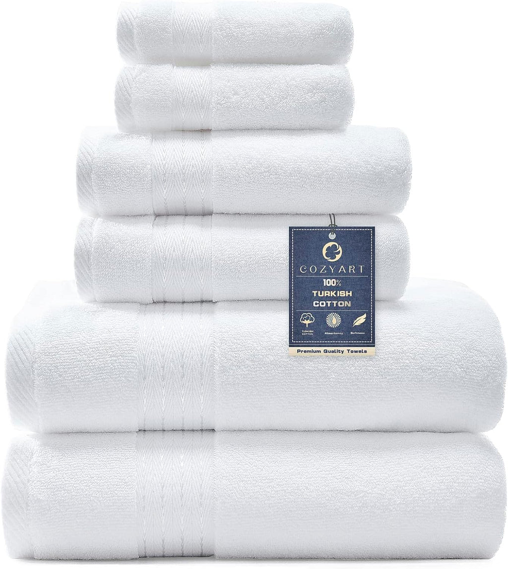 COZYART  Bath Towel Set for Bathroom Turkish Cotton Thick Soft Absorbent Durable 650 GSM Towel Sets of 6, 2 Large Bath Towels, 2 Hand Towels, 2 Washclothes