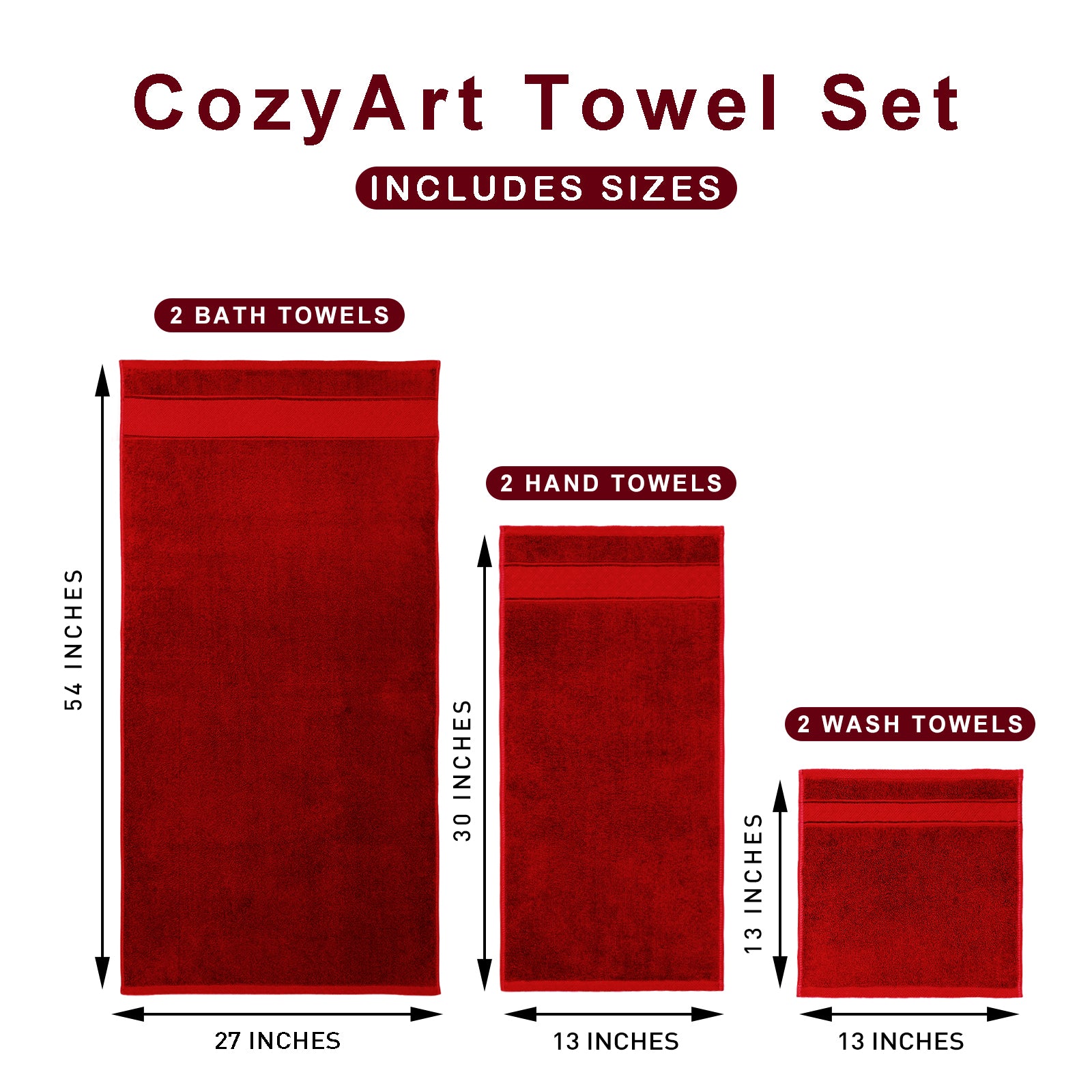 Cherry Red Bath Towel Set 6 Piece