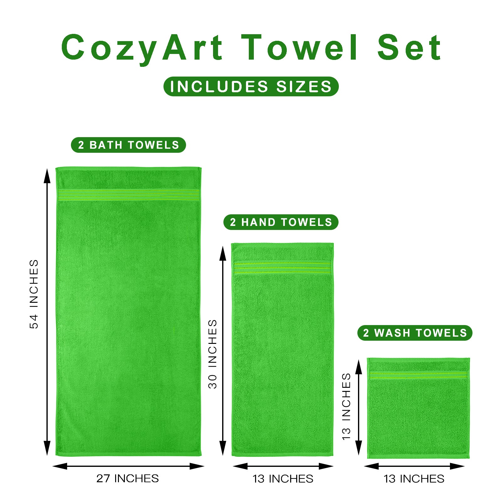 Green-classic Green Bath Towels for Bathroom 6 Pcs