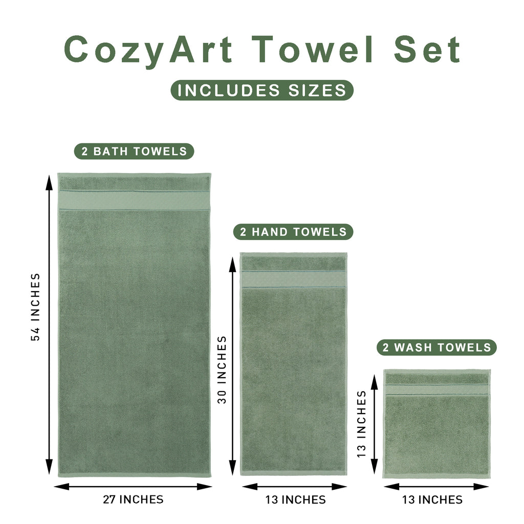 Sage Green Bath Towels Set 6 Piece