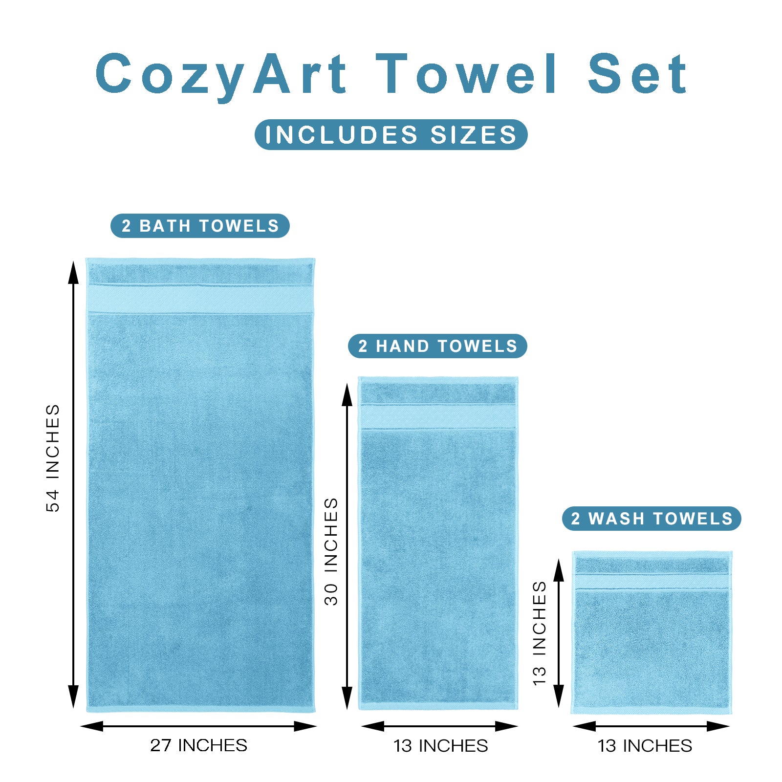 Light Blue Bath Towels Set 6 Piece