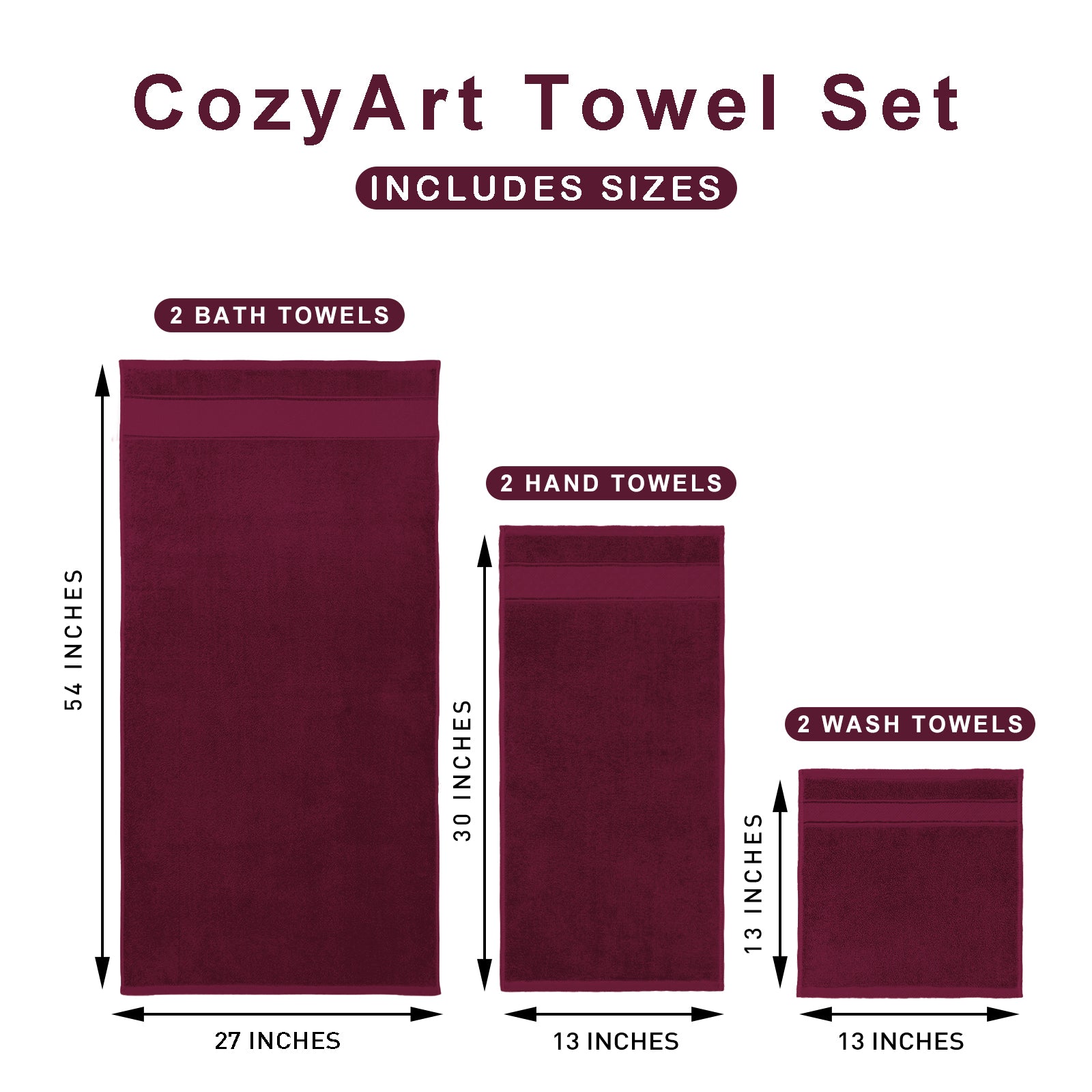 Burgundy Bath Towel Set 6 Piece
