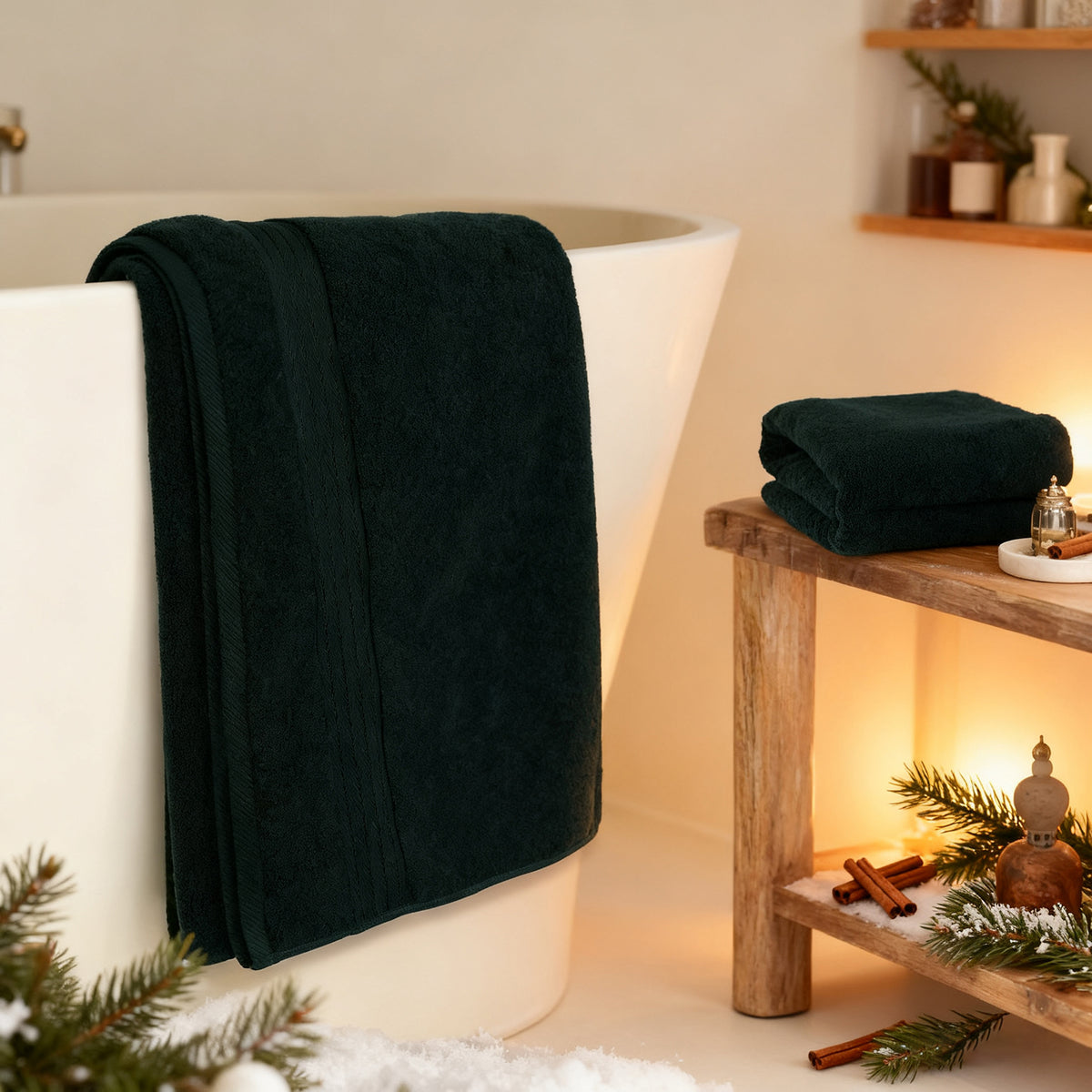 COZYART Luxury Bath Towels 4 PCS, 27x54 650 GSM Turkish Cotton, Deep Forest Green