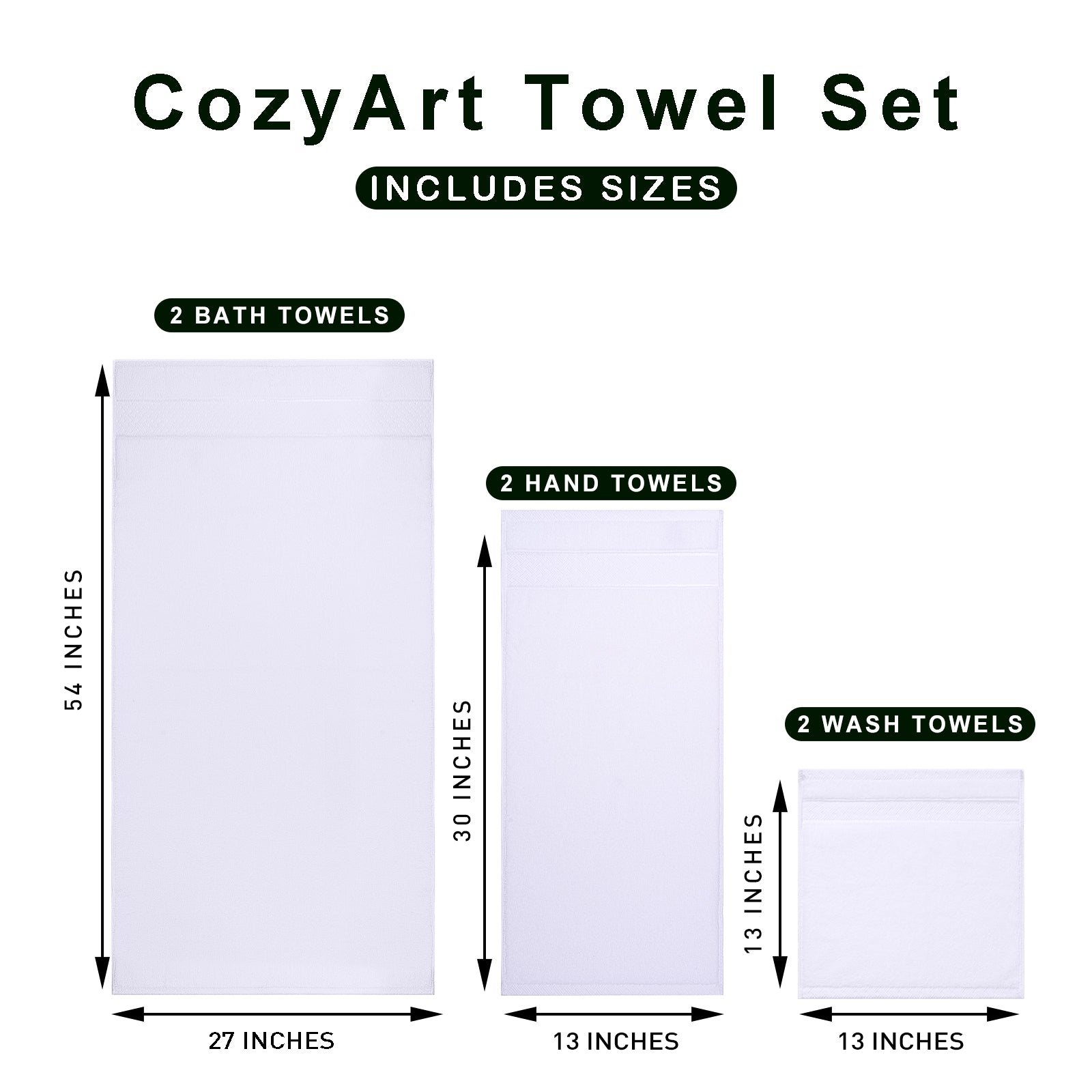 White Bath Towels Set 6 Piece