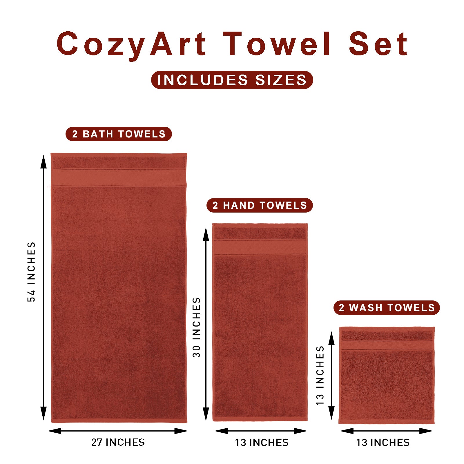 Orange Burnt Orange Bath Towel Set 6 Piece