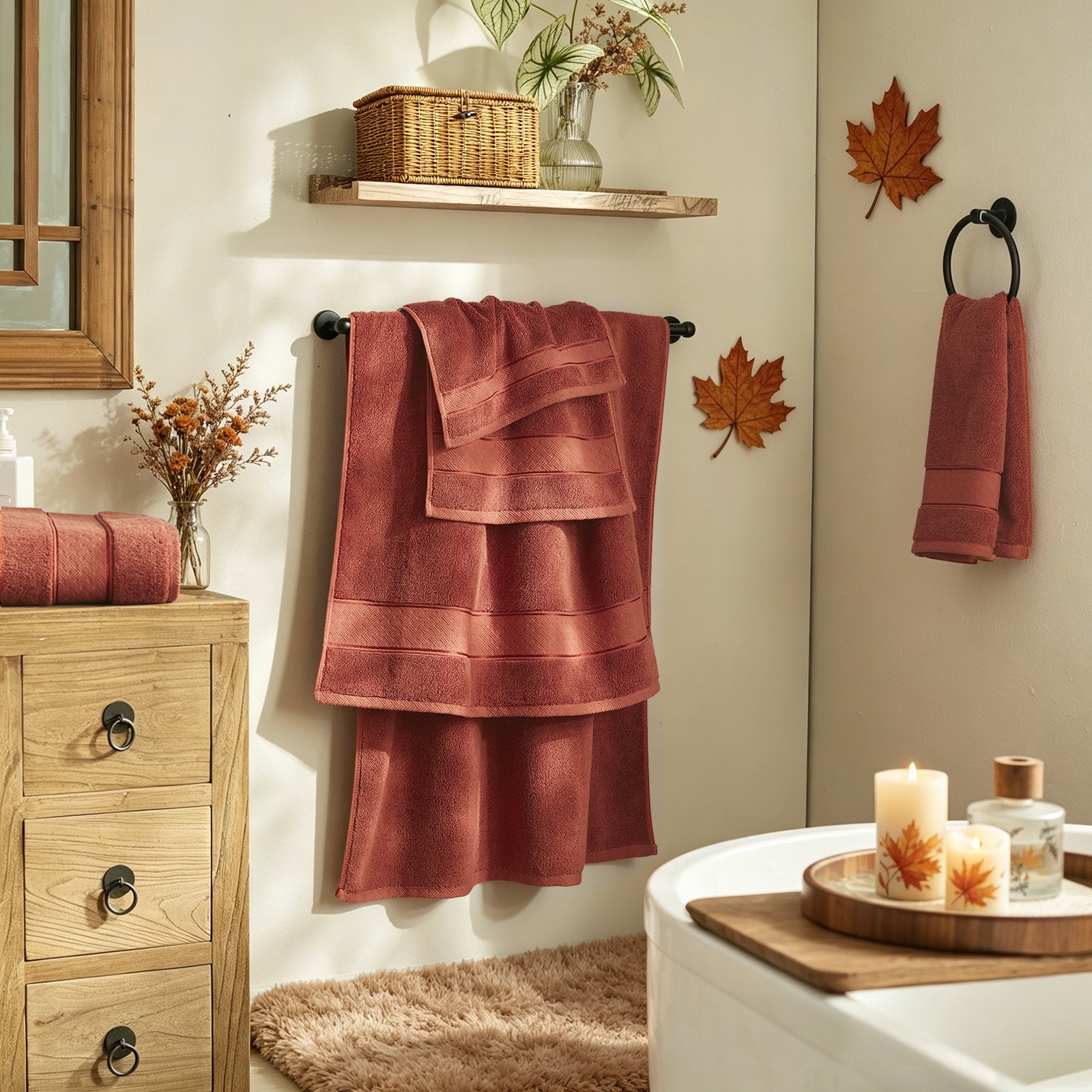 Orange- Terracotta Orange Bath Towel Set 6 Piece