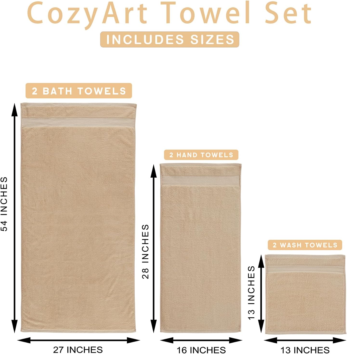 Beige Bathroom Towel Set 6Pcs