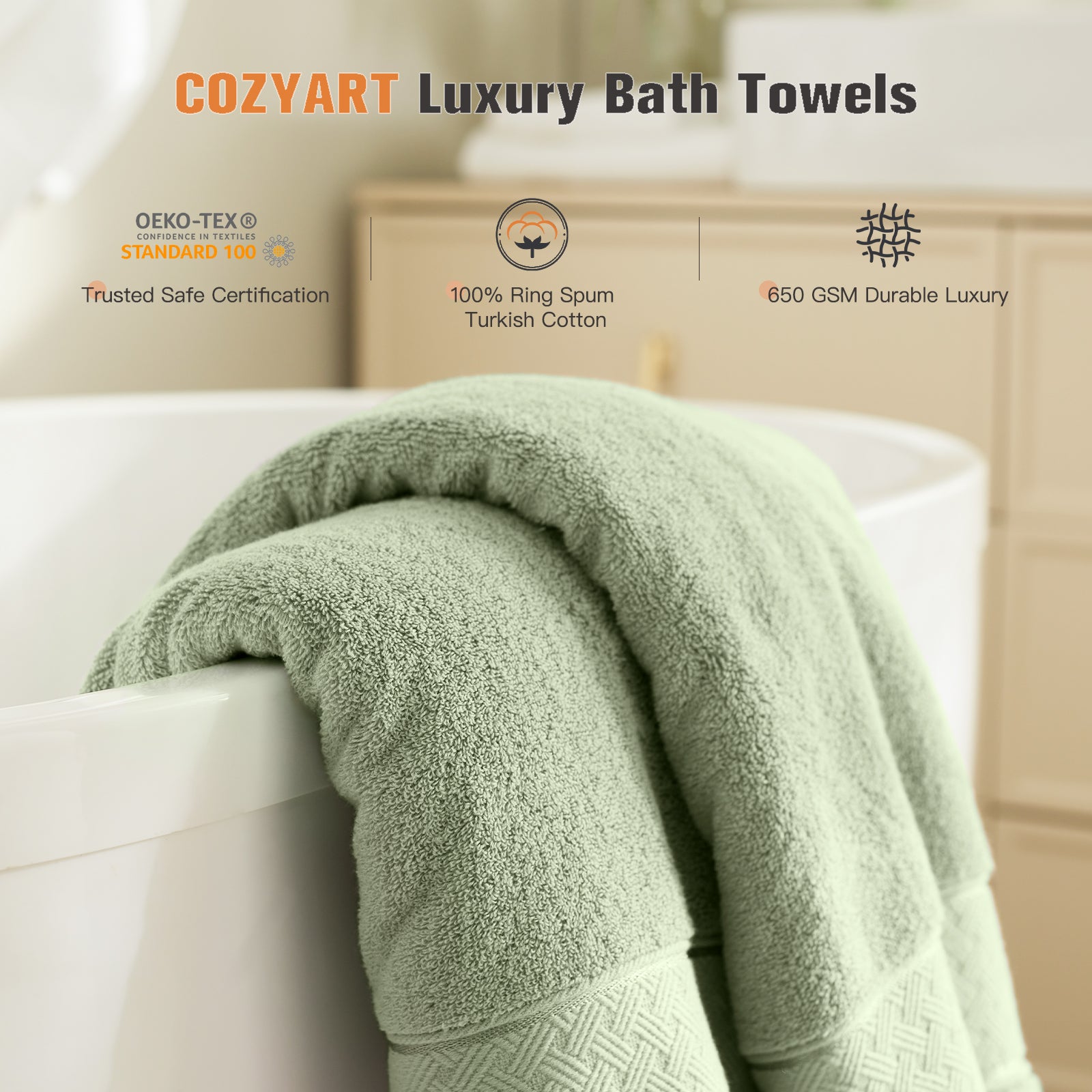 Sage Green Bath Towels Set 6 Piece
