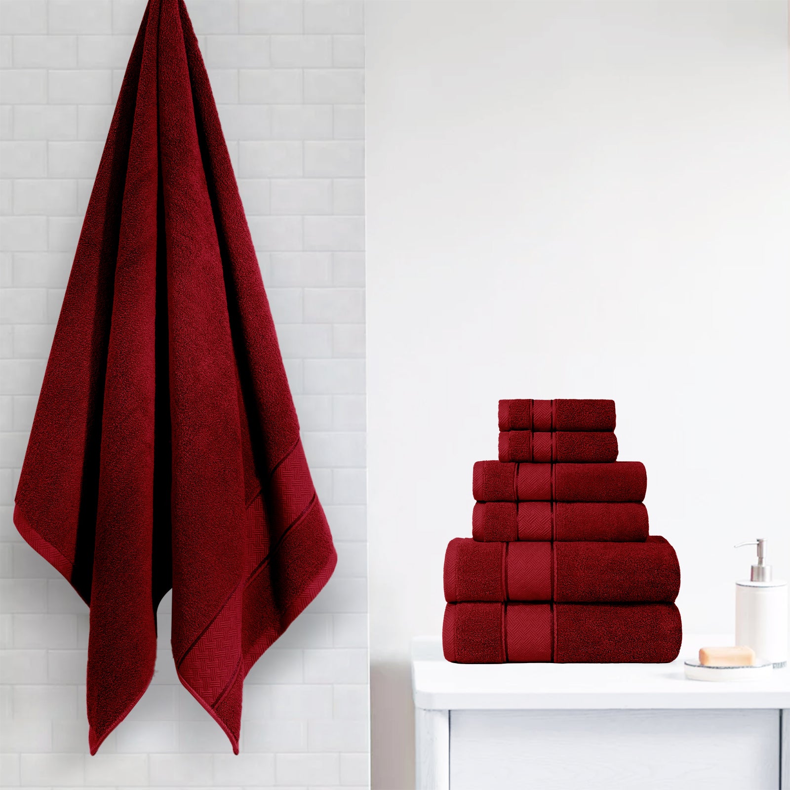 Cherry Red Bath Towel Set 6 Piece