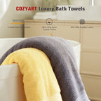 4 Piece Luxury Bath Towels  Grey+Yellow
