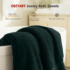 COZYART Luxury Bath Towels 4 PCS, 27x54 650 GSM Turkish Cotton, Deep Forest Green