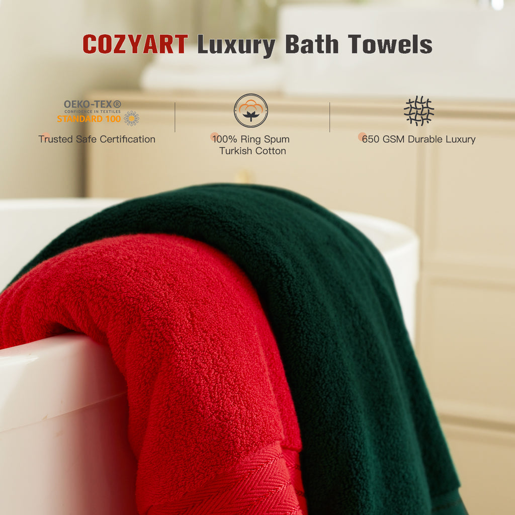 Red+dark Green 4 Piece Luxury Bath Towels